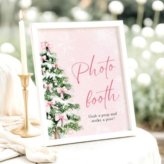 Schattigee Roze Bogen Kerstboom Foto Booth Sign Poster