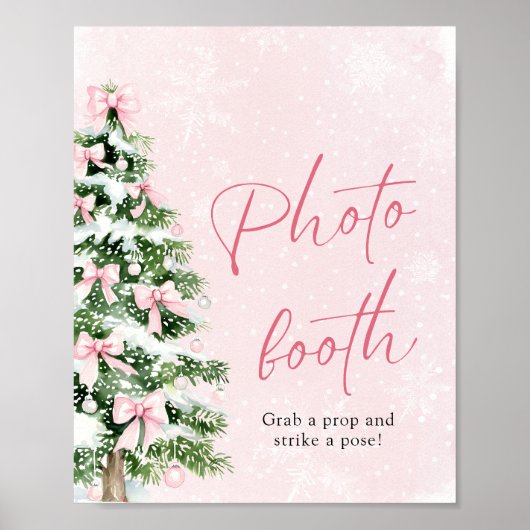 Schattigee Roze Bogen Kerstboom Foto Booth Sign Poster (Voorkant)