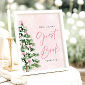 Schattigee Roze Bogen Kerstboom Guest Book Sign Poster