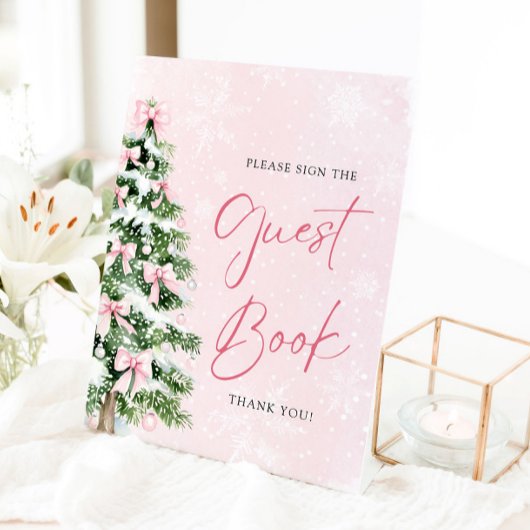 Schattigee Roze Bogen Kerstboom Guest Book Sign Reclamebord Met Voetstuk