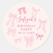 Schattigee Roze Bogen Verjaardagsfeestje Favoriet Ronde Sticker (Voorkant)