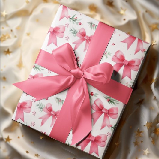 Schattigee Roze Bogen & Winter Greenery Waterverf Cadeaupapier