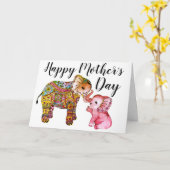 Schattigee Roze Boho Baby olifant Happy Mothers Da Kaart (Gele Bloem)