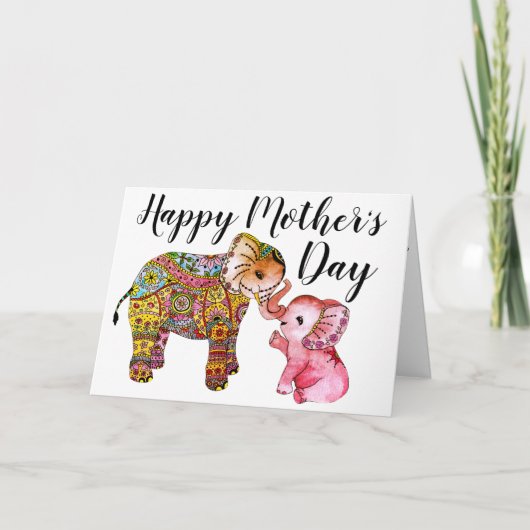 Schattigee Roze Boho Baby olifant Happy Mothers Da Kaart (Voorkant)