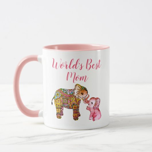 Schattigee Roze Boho Waterverf Olifant Moederdag Mok (Links)