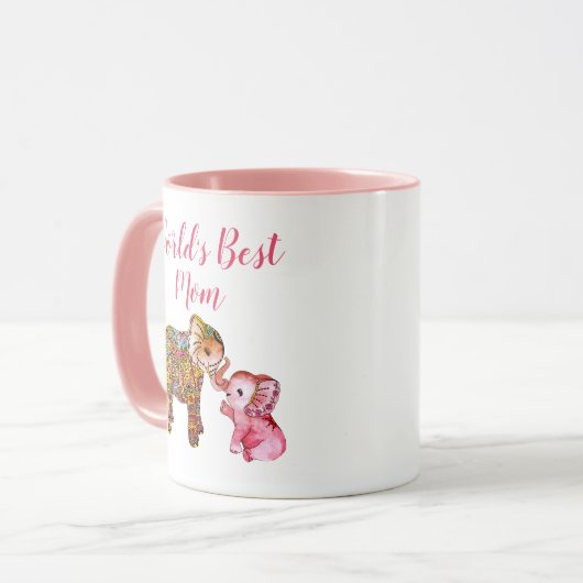 Schattigee Roze Boho Waterverf Olifant Moederdag Mok (Voorkant links)