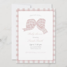 Schattigee roze boog lint baby shower uitnodiging