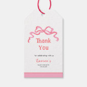 Schattigee roze boog meisje Baby shower Dank u Cadeaulabel (Voorkant)