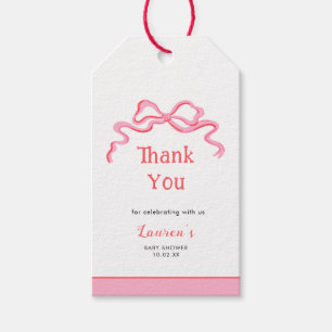 Schattigee roze boog meisje Baby shower Dank u Cadeaulabel