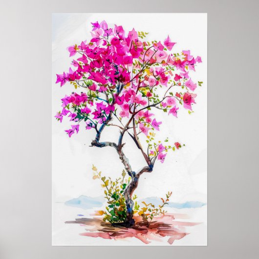 Schattigee Roze Bougainvillea Tree Poster (Voorkant)