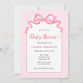 Schattigee Roze Bow Baby meisje Baby shower Uitnod Kaart