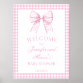 Schattigee Roze Bow Baby Meisje Douche Welkomstbor Poster (Voorkant)