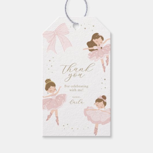 Schattigee Roze Bow Ballerina Verjaardag Dank u we Cadeaulabel (Voorkant)