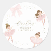 Schattigee Roze Bow Ballerina Verjaardag Dank u we Ronde Sticker (Voorkant)