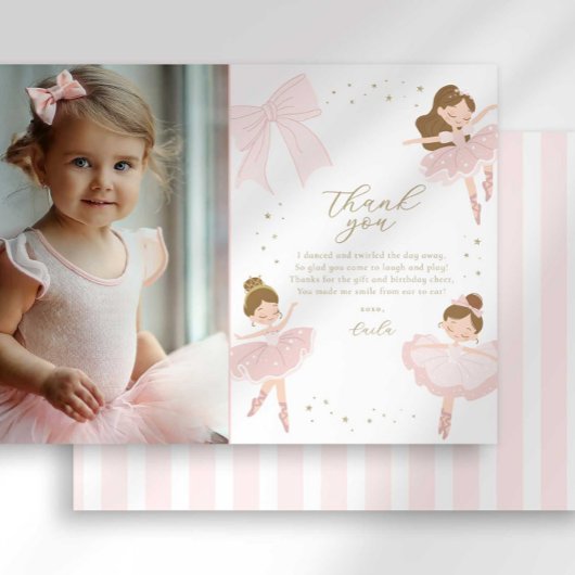 Schattigee Roze Bow Ballerina Verjaardag Dankjewel Kaart