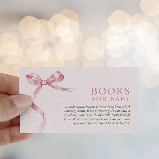 Schattigee Roze Bow Book Request Baby shower Informatiekaartje