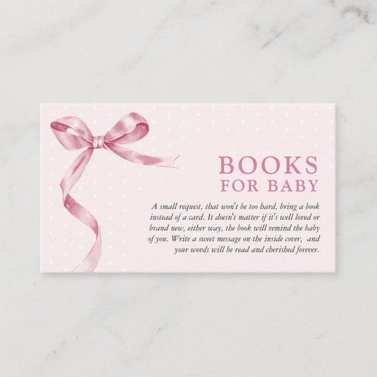 Schattigee Roze Bow Book Request Baby shower Informatiekaartje (Voorkant)