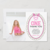 Schattigee Roze Bow Coquette 1e Verjaardag foto Bedankkaart (Voorkant)