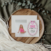 Schattigee Roze Bow Coquette 1e Verjaardag foto Bedankkaart