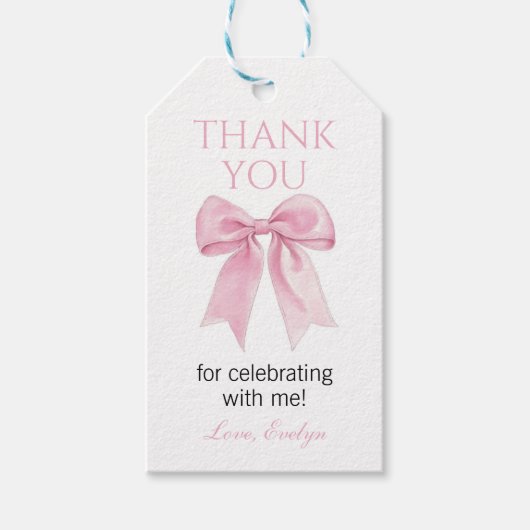 Schattigee Roze Bow Coquette Party Bedankt Favorie Cadeaulabel (Voorkant)