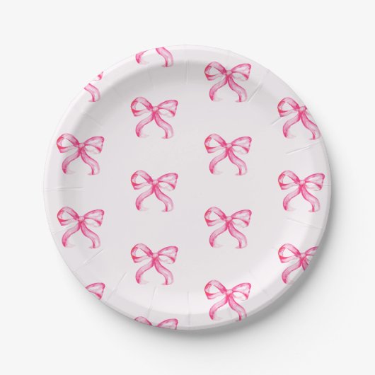 Schattigee Roze Bow Coquette Patroon Baby shower Papieren Bordje (Voorkant)