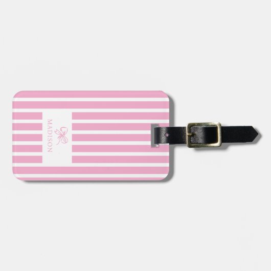 Schattigee Roze Bow Coquette Preppy Aangepaste naa Bagagelabel (Voorkant horizontaal)