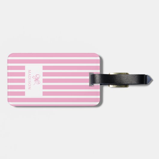 Schattigee Roze Bow Coquette Preppy Aangepaste naa Bagagelabel (Achterkant horizontaal)
