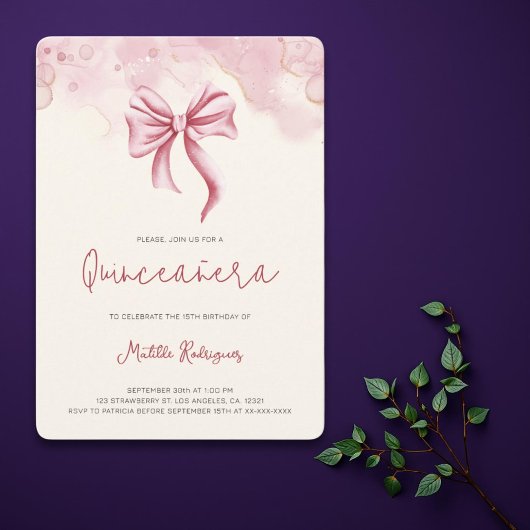Schattigee Roze Bow Coquette Quinceanera Verjaarda Kaart