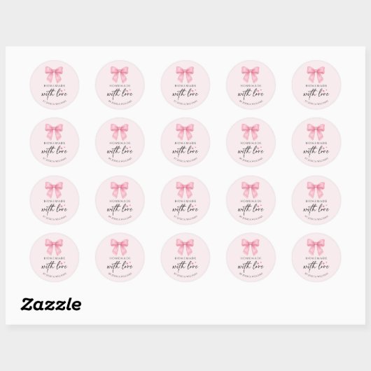 Schattigee Roze Bow Coquette zelfgemaakte goederen Ronde Sticker (Vel)