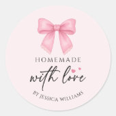 Schattigee Roze Bow Coquette zelfgemaakte goederen Ronde Sticker (Voorkant)