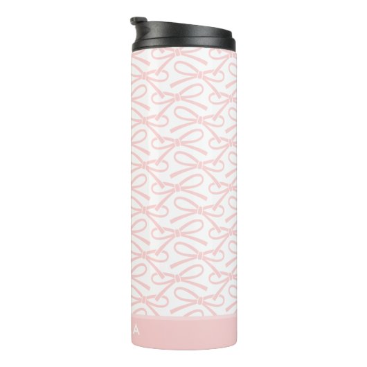 Schattigee Roze Bow Custom Name Thermische Tumbler Thermosbeker (Geroteerd rechts)
