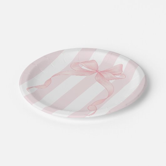 Schattigee Roze Bow en Awning Stripes Girly Papieren Bordje (Gekanteld)