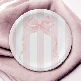 Schattigee Roze Bow en Awning Stripes Girly Papieren Bordje