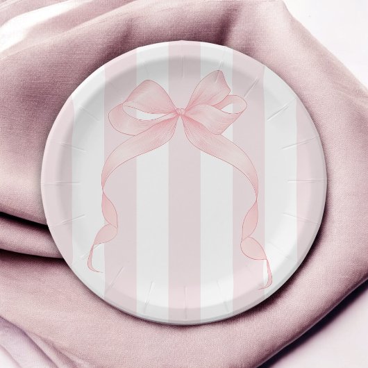 Schattigee Roze Bow en Awning Stripes Girly Papieren Bordje