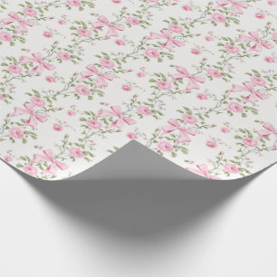 Schattigee Roze Bow Floral Coquette Cadeaupapier