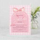 Schattigee Roze Bow Gingham Arch Script Meisje Bab Kaart (Staand voorkant)