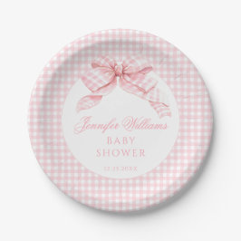 Schattigee Roze Bow Gingham Baby Meisje Douche Papieren Bordje