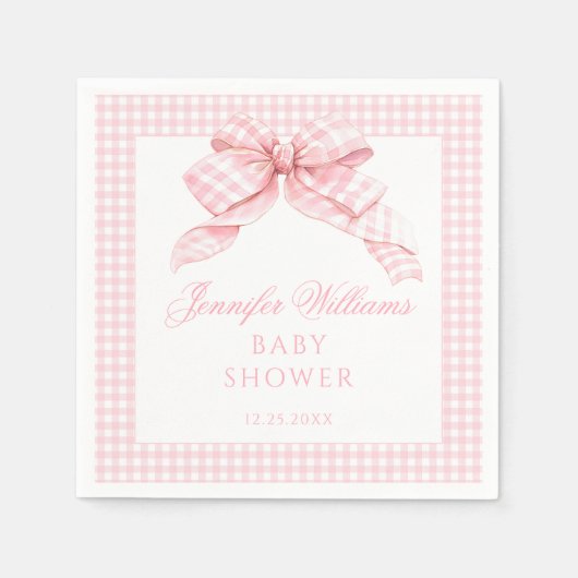 Schattigee Roze Bow Gingham Baby shower Papier ser Servet (Voorkant)