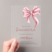 Schattigee Roze Bow Girly Quinceanera Verjaardag Acryl Uitnodigingen (Insitu (Draagbaar))