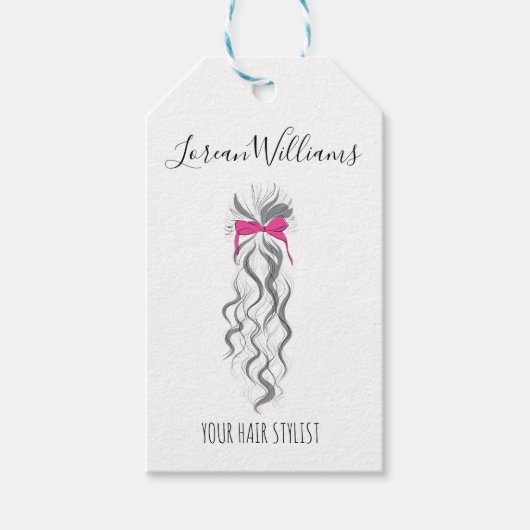 Schattigee Roze Bow Grijs en Witte Braider Hair St Cadeaulabel (Voorkant)