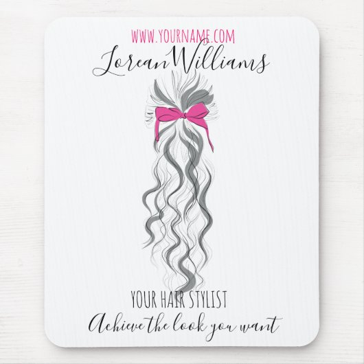 Schattigee Roze Bow Grijs en Witte Braider Hair St Muismat (Voorkant)