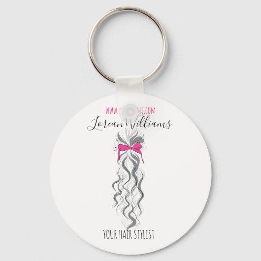 Schattigee Roze Bow Grijs en Witte Braider Hair St Sleutelhanger (Voorkant)
