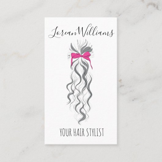 Schattigee Roze Bow Grijs en Witte Braider Hair St Visitekaartje (Voorkant)
