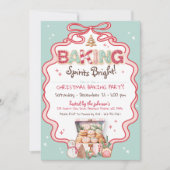 Schattigee Roze Bow Kerstkoekjes Baking Party BLAU Kaart (Voorkant)