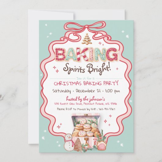 Schattigee Roze Bow Kerstkoekjes Baking Party BLAU Kaart (Voorkant)