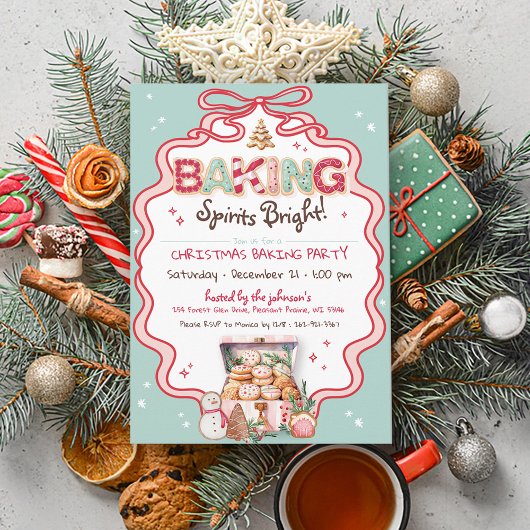 Schattigee Roze Bow Kerstkoekjes Baking Party BLAU Kaart