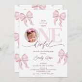 Schattigee Roze Bow Little Miss Onederful 1e verja Kaart (Voorkant / Achterkant)