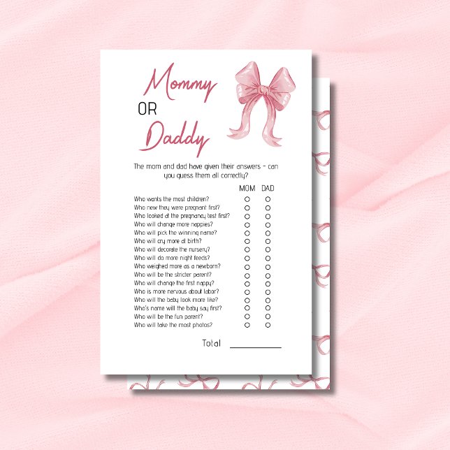 Schattigee Roze Bow Mama of Daddy Baby shower Game (Creator heeft geüpload)