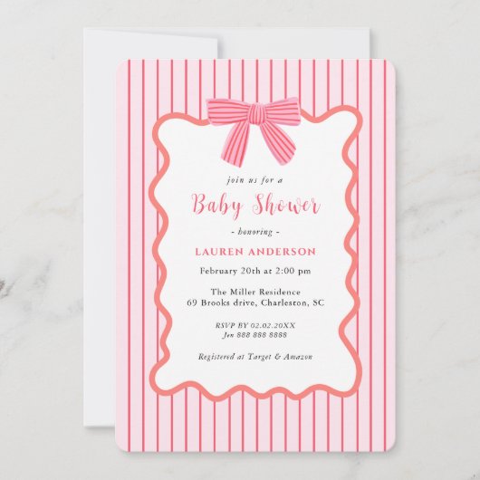 Schattigee Roze Bow, Meisje Baby shower Kaart (Voorkant)