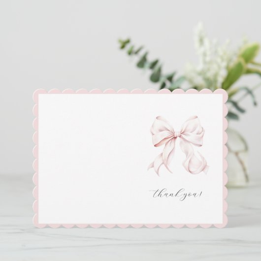 Schattigee Roze Bow Meisje Dank je kaart (Staand voorkant)